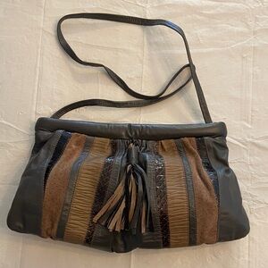 Vintage 80’s Chic Patchwork Leather Clutch with Tassel Detail